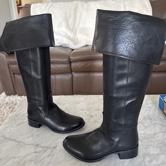Stelle Monelle ITALY leather sz 38 / US 7.5 over knee tall fold-down boots black - Picture 1 of 7